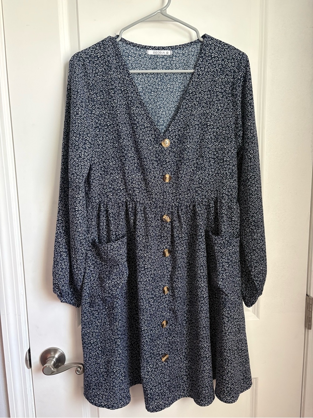 Reoria Navy Floral Button-Front Dress